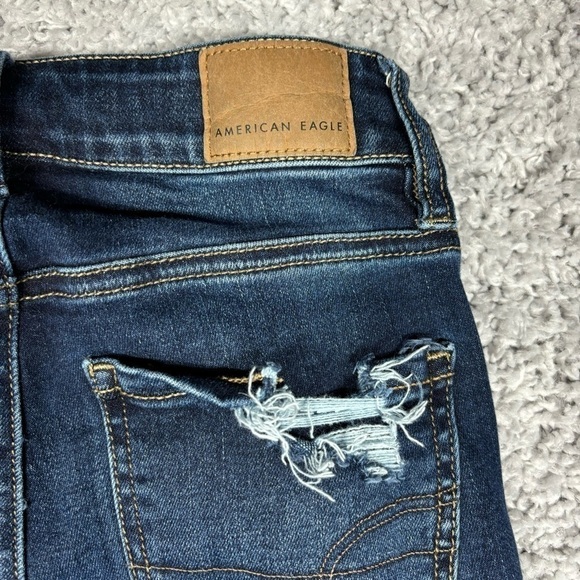 American Eagle Jeans Womens 000 Short Hi Rise Jegging Dark Distressed Thrashed - Picture 5 of 6